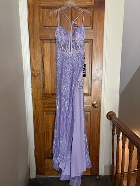 Jovani lilac Lavender Sequin High-Slit Evening Dress JVN38661A size 2